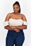 Women Plus Size Off Shoulder Short Sleeves Textured Crop Top, Beige
