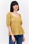 Women V Neck Short Sleeve Textured Blouse, Yellow
