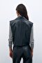 Zippered Leather Vest - Black - 7