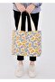 |   Canvas Women's Bag, Large Size, Lined, Snap Fastener, Inner Pocket, Botanical Pattern, Casual