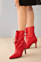 Elba Lace Detailed Red Matte 8 cm Women's Boots & Bootie, High Heels - 2
