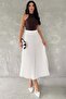 Women's White Standard Size Elastic Waist Chiffon Printed Pleated Skirt - 2