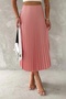 Women's Pink Standard Size Elastic Waist Chiffon Printed Pleated Skirt