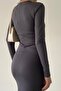 Women's Stretchy Sandy Fabric Long Sleeve Midi Smoked Basic Dress 323 - 3
