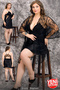 Nightgown with Lace Sleeves Black Satin Robe Nightgown Set 2 Pieces 16136
