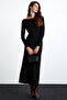 Krızıa Women's Viscose Lycra Back Low-Cut Hem Wide Maxi Black Dress