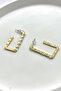Women's Earrings Cutout Rectangle Zircon Stone Line Pattern Hoop Earrings - 2