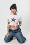 White Crop Top - leopard Star Printed