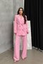 Women's Blazer Jacket and Trousers Set Pink Wide-Leg Button Detail - 4