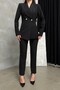 Women's Black Blazer Jacket Pants Suit Pleated Button Detail Straight Leg - 4