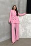 Women's Blazer Jacket and Trousers Set Pink Wide-Leg Button Detail - 2