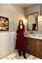 Women's V Neck Thick Strap Design Button Detail Midi Length Dress - 2