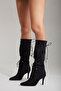 Sultry Lace Detailed Black 8 cm Women's Boots, Heeled Boots - 4
