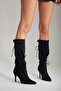 Sultry Lace Detailed Black 8 cm Women's Boots, Heeled Boots - 6