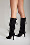 Sultry Lace Detailed Black 8 cm Women's Boots, Heeled Boots - 5