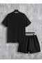 Men's Minimal Back to Nature T-Shirt Shorts - White Black Shorts T-Shirt Bottom Top Set Crew Neck - 3