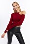 Women's Burgundy Shoulder Detailed Crop Blouse - 3