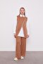 Beige Glitter Striped Shirt Three-Piece Cashmere Set