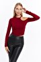 Women's Burgundy Shoulder Detailed Crop Blouse - 4