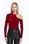 Women's Burgundy Shoulder Detailed Crop Blouse