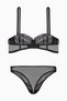 Tulle Detail, Glittery Sequin-Embellished Balconette Bra and Panty Set - Cup-Free - Fashion - 2587 - Black - 2