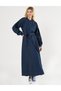Denim Dress with Flap Pockets Navy Blue - 3