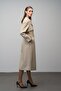 Epaulet and Cape Detailed Raglan Sleeve Double Breasted Leather Trench Coat Beige 6610 - 3