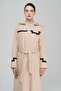 High Collar Detachable Hooded Garni Detailed Lined Long Trench Coat BEIGE 4295 - 2