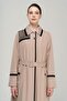 Large Size Lined Long Trench Coat with Shirt Collar Garni and Mesh Detail MINK 4296 - 3