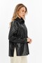Black Contrast Stitching Faux Leather Shirt