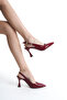 Burgundy Patent Leather Pointed Gold Buckle Heeled Shoes - 2