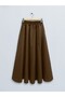 Elastic Waist Double Pocket Poplin Flared Skirt - Brown