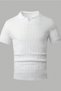 Men's White Thin Hair Braided Slim Fit Polo Neck Knitwear T-Shirt - 5