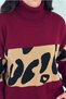 Women's Burgundy Standard Size Leopard Print Turtleneck Knitwear Sweater - 3