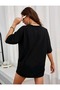 Women's Black Pocket Floral Printed Trend Oversize Tshirt - 4