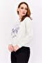 Women Crew Neck Graphic Print Long Sleeves Sweatshirt, Off White - 2