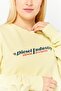 Women Ribbed Neck Long Sleeves Brad Logo Sweatshirt, Pale Yellow - 3