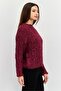 Women Round Neck Textured Sweater, Burgundy - 4