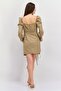Women Petite Ruched Mini Dress, Khaki - 4