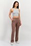 Women Regular Fit Textured Straight Leg Pants, Brown - 4