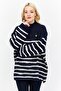Women High Neck Long Sleeve Stripe Sweater, White