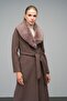 Detachable Fur Collar, Snap Closure, Medium Length Coat Latte 3066 - 2