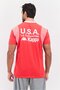 Men Crew Neck Short Sleeve Embroidered Logo T-Shirt, Red - 3