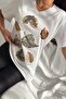 Women's White V-Neck Large Size Leaf Sequin Sequin Embroidered 100% Cotton Large Size T-Shirt - 5