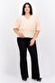 Women Plus Size Puffed Sleeves Plain Blouse, Peach - 4
