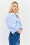 Women Square Neck Balloon Sleeves Gingham Crop Top, Light Blue - 2