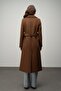 Exclusive Coat with Snap Closure and Waist Tie Tütün 3057 - 7