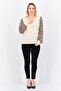 Women V Neck Animal Print Long Sleeves Top, Beige Combo - 4
