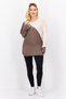 Women Sportswear Fit Long Sleeve Two Tone Top, Brown - 4