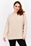 Women Crew Neck Long Sleeve Textured Sweater, Beige